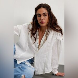 Free People Valley Double Cloth Shirt in Clean Ivory NWT Size Small
